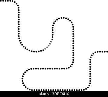 Dotted line follows irregular squared paths with curved alignment. Stock Vector