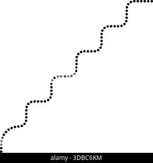 Dotted line follows irregular squared wave paths with curved continuity. Stock Vector