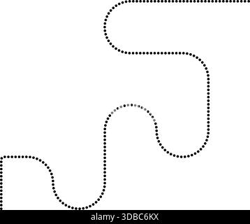 Dotted line follows curved paths forming zigzag motion with squared wave structure and irregular flow. Stock Vector