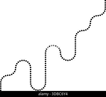 Dotted line forms zigzag paths structured by squared wave movement. Stock Vector