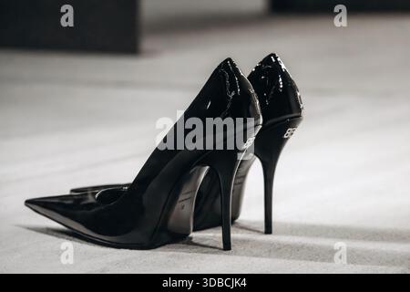 Nice, France - November 14, 2025: Iconic Balenciaga Knife pumps displayed inside the Balenciaga boutique on Avenue Verdun in Nice Stock Photo