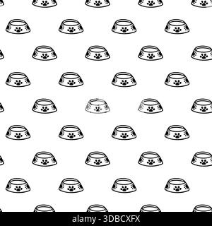 Hand drawn seamless pattern with pet food bowls. Vector pet supplies background.  Stock Vector