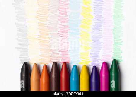 An assorted color crayon for drawing on a white background Stock Photo