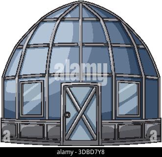 Blue glass dome structure with metal frame, front view, clean vector style, isolated background Stock Vector