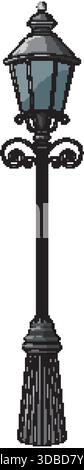 Classic iron street lamp with glass panels, vertical orientation, clean vector style, muted colors Stock Vector