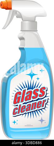 Transparent plastic spray bottle with blue liquid, bold label, clean vector style, isolated background Stock Vector