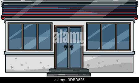 Flat vector illustration of empty commercial storefront exterior with glass windows, double doors, minimal shading Stock Vector