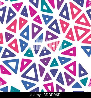 Abstract Mosaic Background. Medium triangles size. Multiple colors style. Rounded triangular cells outlined. Repeatable pattern. Stock Vector