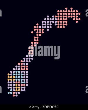 Norway dotted map. Digital style map of the country on dark background. Norway shape with circle dots. Colored dots style. Large size circles. Stock Vector