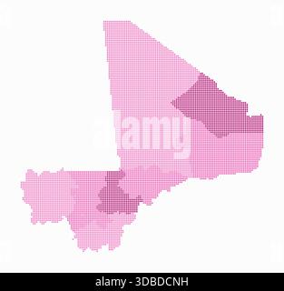 Mali dotted map. Digital style map of the country on white background. Mali shape with circle dots. Colored dots style. Small-sized circles. Stock Vector