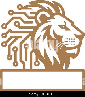 Lion Head Circuit Technology Logo Template Vector Design Stock Vector