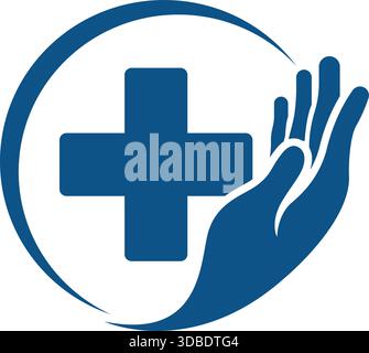 Healthcare Medical Care Logo Cross and Helping Hand Symbol Vector Design Stock Vector