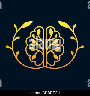 Luxury Golden Brain Logo Design for Creative Minds icon vector Stock Vector