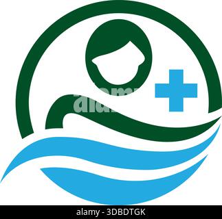 Medical Healthcare Human with Water Wave Icon Vector Logo Design Stock Vector
