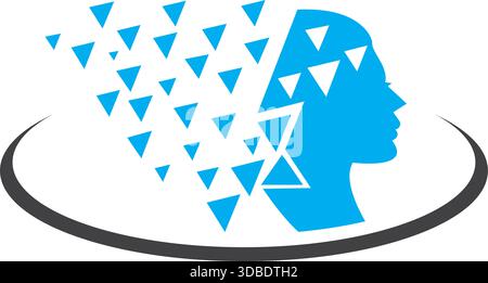 Human Head with Triangular Digital Flow Logo Vector Design Stock Vector