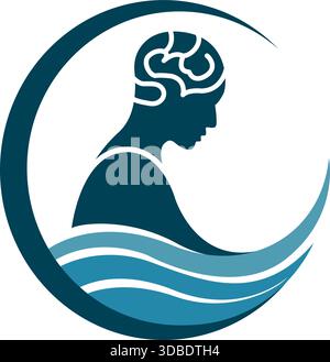 Human Mind and Water Wave Concept Logo Vector Design human icon Stock Vector