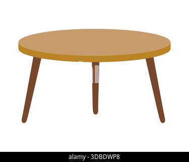 The round wooden table sits on three legs on a simple background. It can be used for dining, working, or placing items in different spaces. Stock Vector