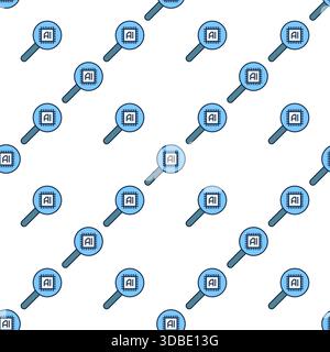 AI Chip in Magnifier vector AI Technology concept colored seamless pattern Stock Vector