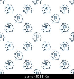 AI Face vector Artificial Intelligence Face concept thin line seamless pattern Stock Vector