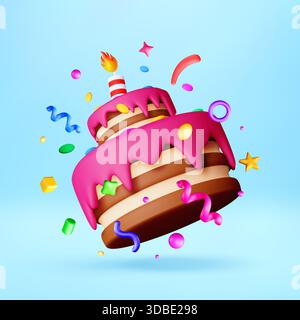 3D Two tier birthday cake with confetti Stock Vector