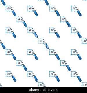Artificial Intelligence Chip with Screwdriver vector AI Technology concept colored seamless pattern Stock Vector