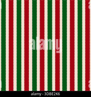 Christmas colors red and green vertical textured stripes seamless pattern Stock Vector
