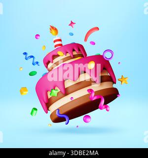 3D Two tier birthday cake with confetti Stock Vector
