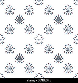 Vector Artificial Intelligence Brain AI concept colored seamless pattern Stock Vector