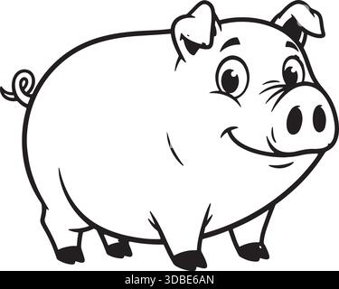 Simple Minimalist Pig Outline Vector Illustration | Farm Animal Line Art Icon for Logo Stock Vector