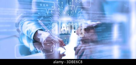 AI Artificial Intelligence in Digital Communication and Data Processing. Stock Photo