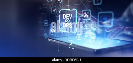 DevOps Integration and Continuous Delivery Automation in Modern Software Development. Stock Photo