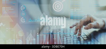Business Data Analytics and KPI Performance Tracking Dashboard on Digital Tablet Interface. Stock Photo