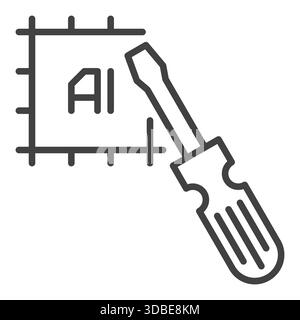AI Chip with Screwdriver vector Artificial Intelligence Technology concept linear icon or symbol Stock Vector