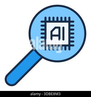AI Chip in Magnifier vector AI Technology concept colored icon or logo element Stock Vector