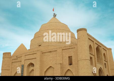 Chehel Dokhtar (Forty Girls) Tower in Damghan, Iran, is made of clay and adobe. It is considered to be related to a Zoroastrian fire temple that was b Stock Photo
