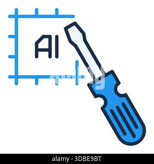 Artificial Intelligence Chip with Screwdriver vector AI Technology concept colored icon or logo element Stock Vector