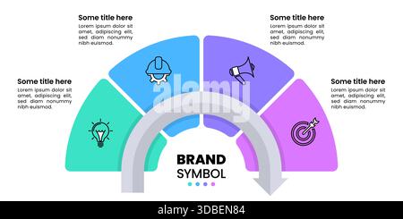 Infographic template with icons and 4 options or steps. Semicircle. Can be used for workflow layout, diagram, banner, webdesign. Vector illustration Stock Vector