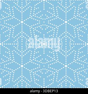 Blue abstract snowflakes seamless vector pattern, Cute geometric winter design with dots for backgrounds and packaging Stock Vector