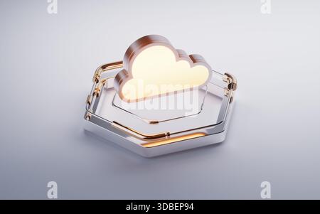 Cloud computing on futuristic hexagon stage, 3d rendering. 3D illustration. Stock Photo