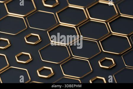 Metallic hexagon structure pattern background, 3d rendering. 3D illustration. Stock Photo