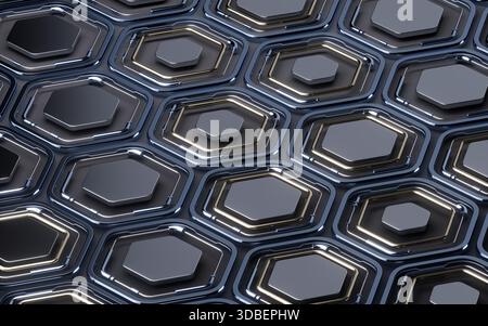 Metallic hexagon structure pattern background, 3d rendering. 3D illustration. Stock Photo