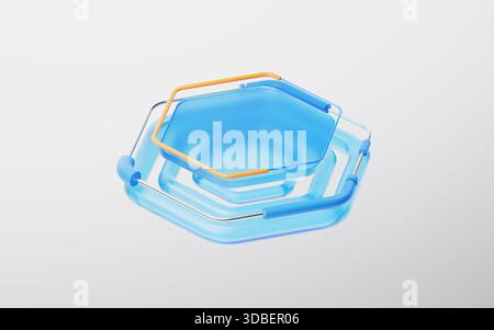 Abstract transparent hexagonal glass stage, 3d rendering. 3D illustration. Stock Photo
