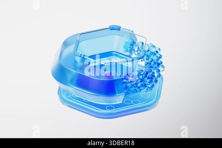 Abstract transparent hexagonal glass stage, 3d rendering. 3D illustration. Stock Photo