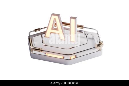 Font AI on futuristic hexagon stage, 3d rendering. 3D illustration. Stock Photo