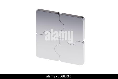 Metallic puzzles with cooperation concept, 3d rendering. 3D illustration. Stock Photo