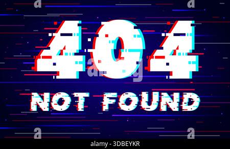 Error 404 page template with glitch effect and text Not Found. Pixel graphic texture. Webpage failure. Website maintenance. Internet disconnect Stock Vector