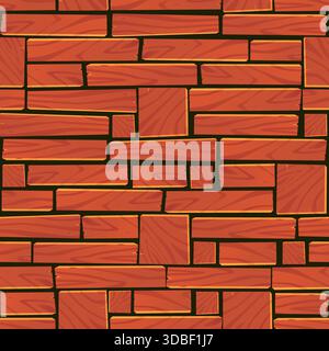 Wooden boards of various shapes or lengths. Light wood texture on dark background. Timber beams seamless pattern. Plank blocks stack. Hardwood constru Stock Vector