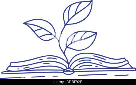 Book Plant Line Art Vector Illustration For Minimal Print Education Growth Concept Design Stock Vector