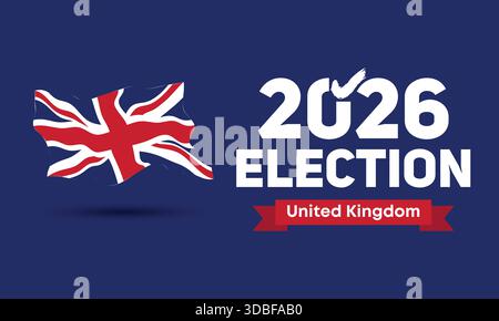 Clean united kingdom election 2026 banner design with blue background and flag elements for modern political use Stock Vector