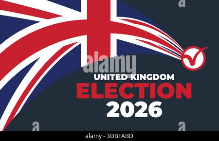 Stylish united kingdom election 2026 background using union jack wave elements, suitable for political campaigns and voting promotions Stock Vector
